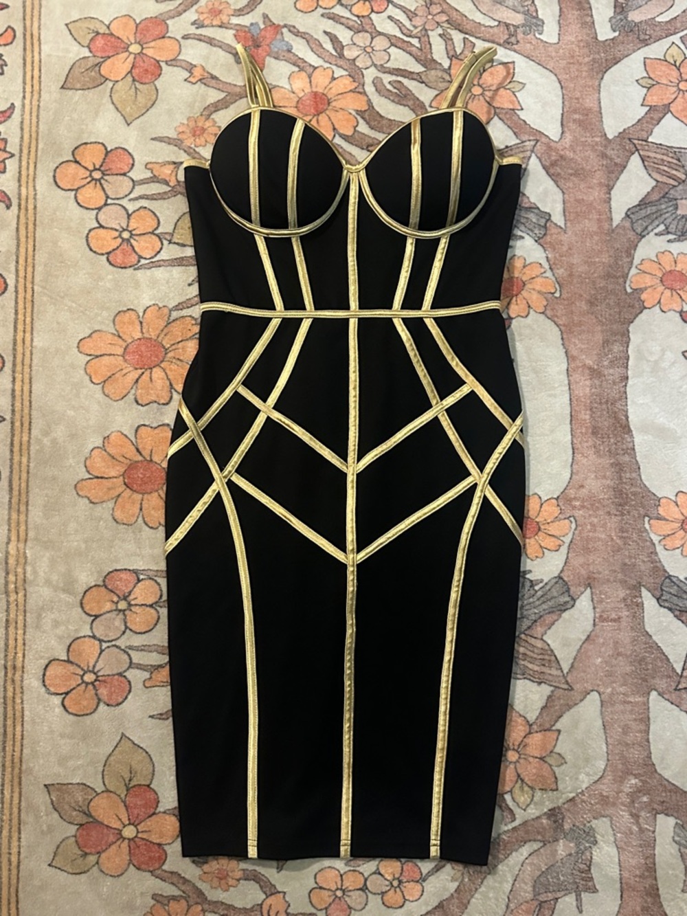 Entry Black Mini Dress with Gold Piping